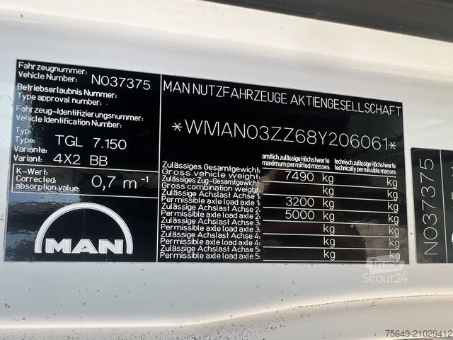 Pick-up van MAN TGL 7.150 4x2 BB TGL 7.150 4x2 BB mit LBW BÄR