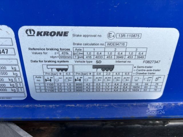 Open semitrailer with tarp KRONE SD Mega Liner Edscha