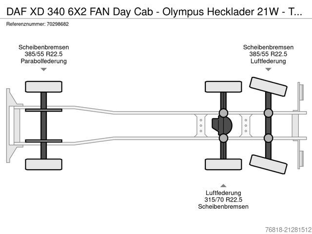 Camion à ordures DAF XD 340 6X2 FAN Day Cab - Olympus Hecklader 21W -