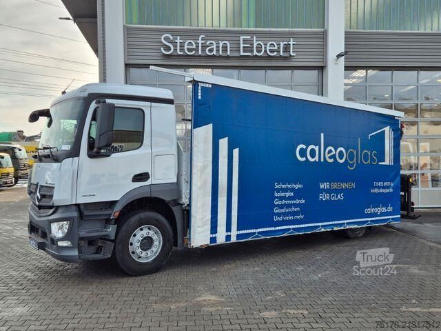 Plattformanhänger Mercedes-Benz Actros 1832 L Glaswand Palfinger PK 14502 Funk