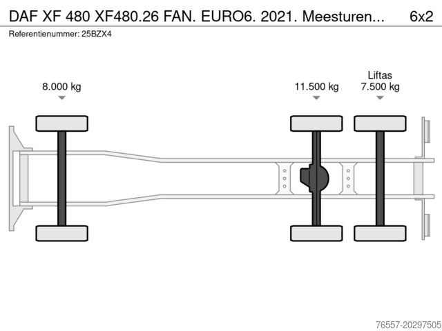 Chassis met cabine DAF XF 480 XF480.26 FAN. EURO6. 2021. Meesturende ...