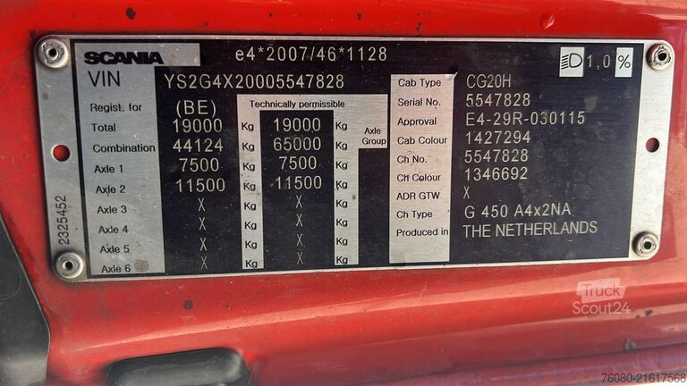 Standard tractor Scania G 450 (RETARDER / BELGIAN TRUCK / PERFECT CONDI...