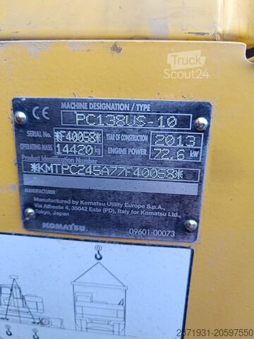 Excavadora de cadenas de aprox. 15 toneladas con orugas de goma Komatsu PC 138 US