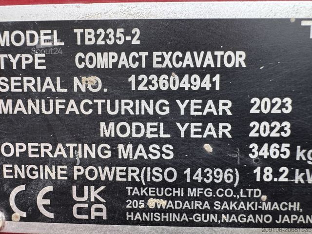 Μίνι εκσκαφέας TAKEUCHI TB TB 235-2 Powrtilt 3xSchaufeln Top