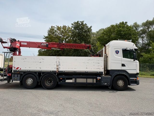 Camión de plataforma SCANIA R 450 6x2/2 Baustoff Kran MKG 171 a2 Euro 6