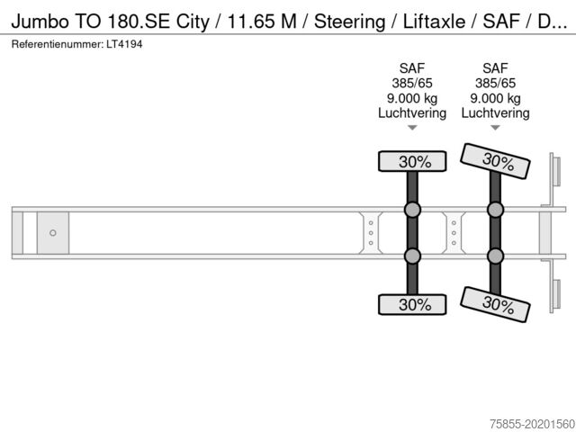 Плъзгащи се брезенти Jumbo TO  City / 11.65 M / Steering / Liftaxle ...