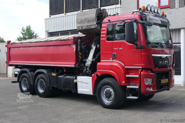 Tipper med kran MAN TGS 26.480 | 6X6 | 2 Side Tipper + Hydraulic du...