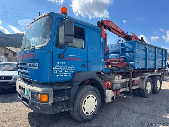 Tovornjak s kavljem za kontejnerje MAN STEYR 33S41 ABROLLCONTAINER+KRAN FASSI+CONTAINER