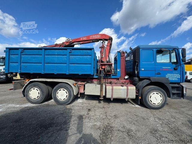 Tovornjak s kavljem za kontejnerje MAN STEYR 33S41 ABROLLCONTAINER+KRAN FASSI+CONTAINER