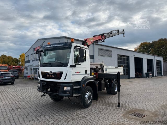 Camion ribaltabile trilaterale MAN TGM 18.320 Kipper+Kran Palfinger PK14501 SLD
