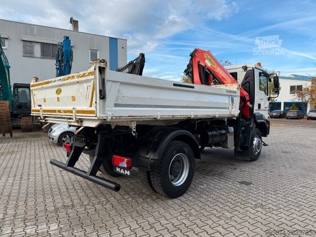 Camion ribaltabile trilaterale MAN TGM 18.320 Kipper+Kran Palfinger PK14501 SLD