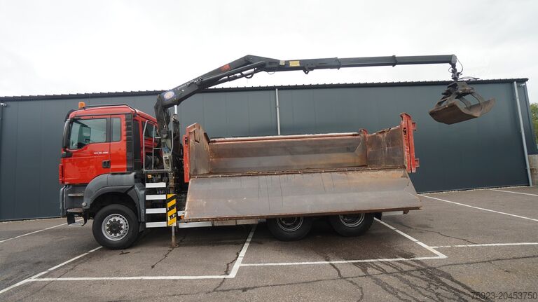 Crane truck MAN TGS 28.400 6X6 2 SIDE TIPPER WITH HMF 1643 CRAN...