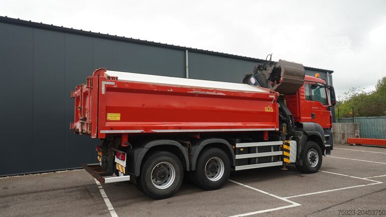 Crane truck MAN TGS 28.400 6X6 2 SIDE TIPPER WITH HMF 1643 CRAN...