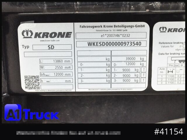 Åben sættevogn med presenning KRONE SD, Tautliner Mega, Liftachse, 3 x vorhanden