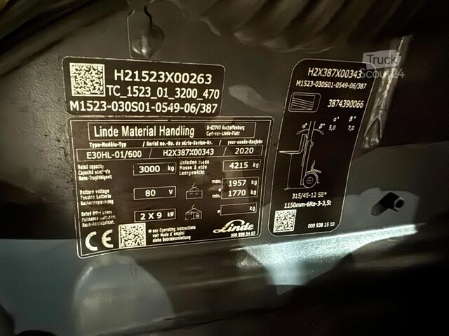 2020-service + UVV indtil 01/2027, 11.450 driftstimer Linde E 30 HL