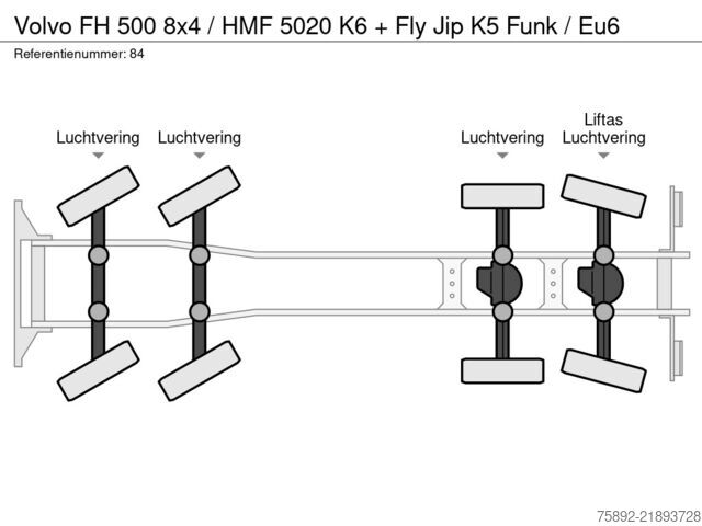 Laadplatform Volvo FH 500 8x4 / HMF 5020 K6 + Fly Jip K5 Funk / Eu6