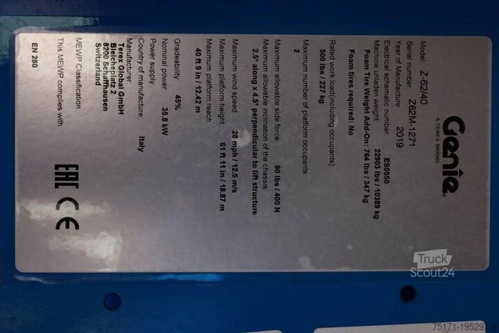 Csuklós teleszkópos munkaállvány Genie Z62/40 Diesel, 4x4 Drive, 20.9 m Working Height, 1