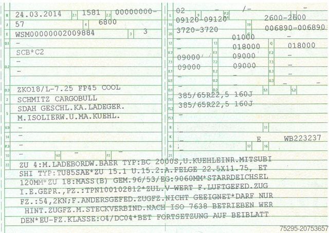 Koeltrailers SCHMITZ CARGOBULL 2 Achs Tandem Koffer Durchladesystem LBW defekt