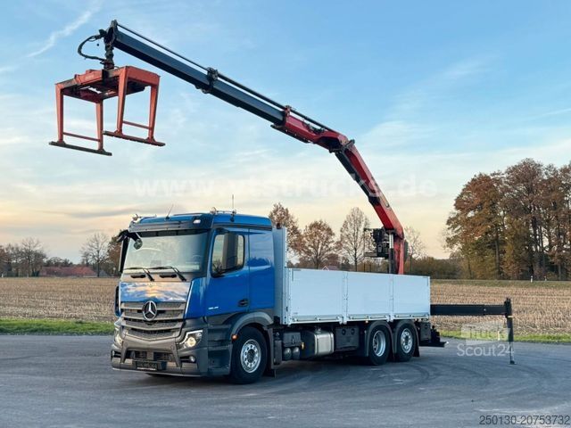 Plattewagen met zeil MERCEDES-BENZ Actros 2545 MP5 6x2 Palfinger 23.001 Tec3