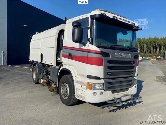 شاحنة تنظيف الطرق Scania G410 مزودة بجسم إضافي Val-Air Bal'Hydro Scania G410 feiebil med Val-Air Bal'Hydro påbygg