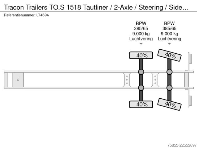 Posuvné plachty Tracon Trailers TO.S 1518 Tautliner / 2-Axle / Steering / Sideb...