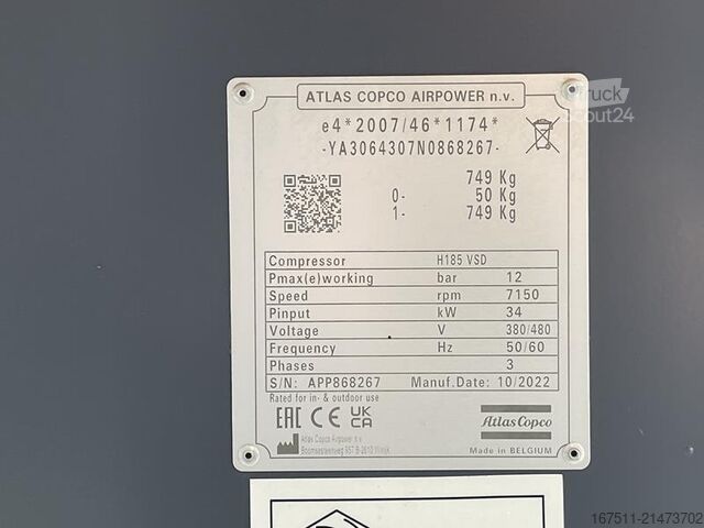 Compresseur frigorifique Atlas Copco E-AIR H185 VSD
