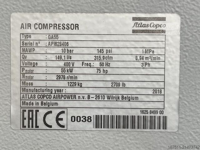 Compresseur frigorifique Atlas Copco GA 55