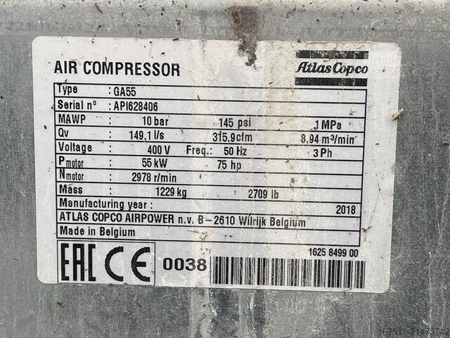 Compressor de refrigeração Atlas Copco GA 55