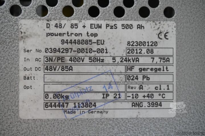 Gaffeltruckbatteri INDUSTRIE AUTOMATION powertron top D 48/85 + EUW