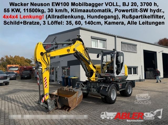 Excavadora móvil WACKER Neuson EW 100 Allradlenkung Pratze 30 km/h VOLL