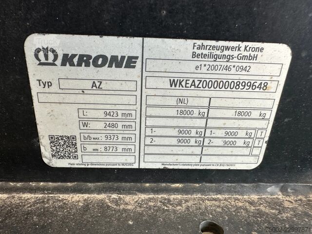 Krone N/A AZ18E / 2-άξονο ρυμουλκούμενο με δοκό έλξης / BDF / Ολλανδικό ρυμουλκούμενο Krone N/A AZ18E / 2-axle drawbar trailer / BDF / NL-t...