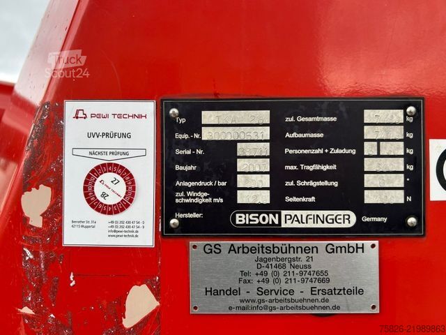 Plataforma de trabalho montada em camião MAN TGL 8.180 Bison Palfinger TKA 28 M Hubsteiger