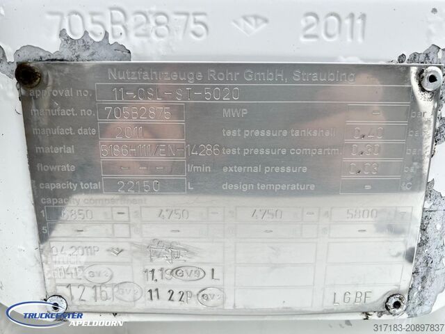 Cisterna Volvo FH 500 Rohr 22150 Liter, 4 Comp., Retarder, ADR...