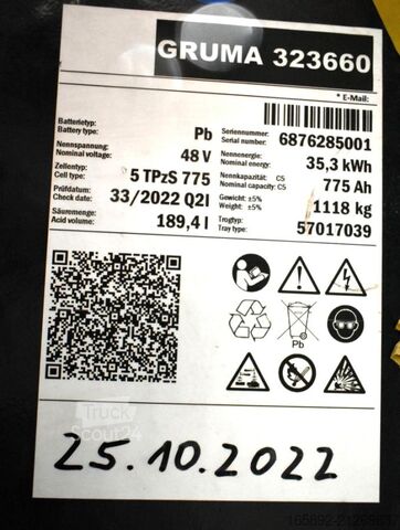 Forklift battery GRUMA 48 Volt 5 PzS 775 Ah