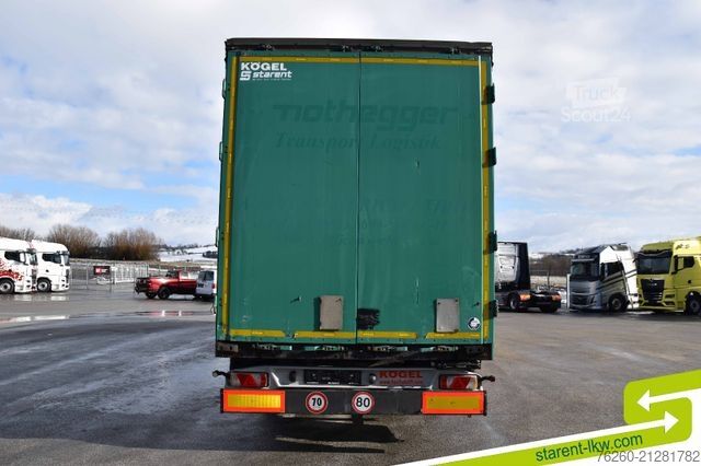 Nyitott ponyvás félpótkocsi KÖGEL Palettenkasten Lochrahmen SAF Achsen Zurringe