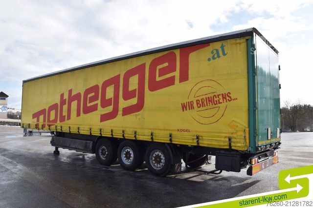 Nyitott ponyvás félpótkocsi KÖGEL Palettenkasten Lochrahmen SAF Achsen Zurringe