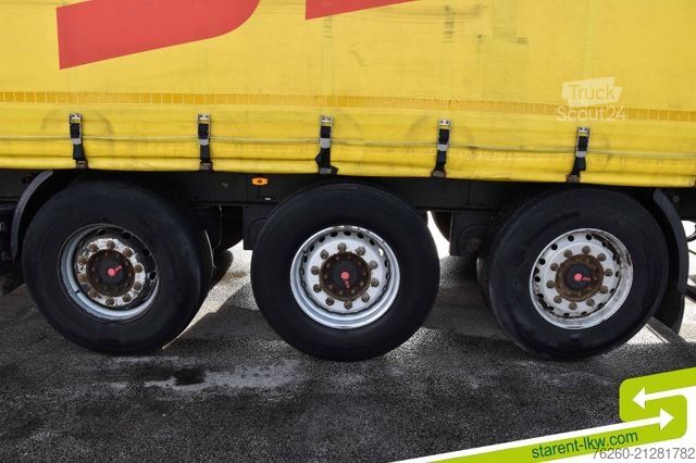 Nyitott ponyvás félpótkocsi KÖGEL Palettenkasten Lochrahmen SAF Achsen Zurringe