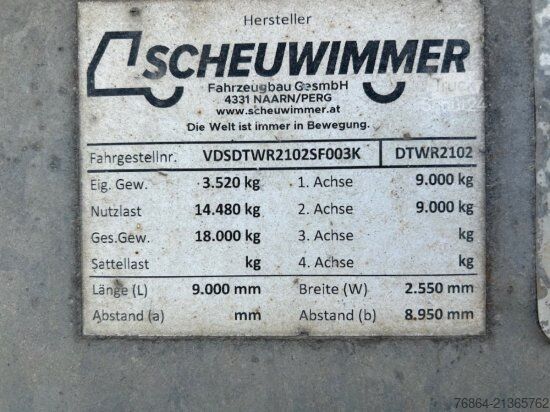 Släpvagn  SCHEUWIMMER DTWR2102, ABROLLHäNGER, BPW-ACHSEN,