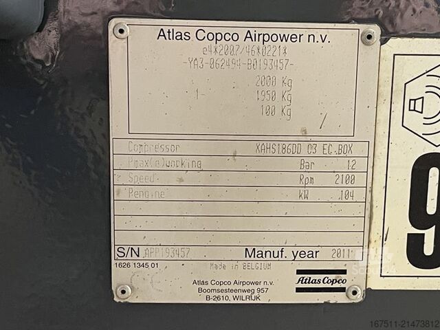 Compressor de refrigeração Atlas Copco XAHS 186 DD