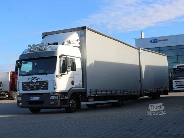 Flatbed truck with tarp MAN TGL 8.210, EURO 4 + TRAILER H&W