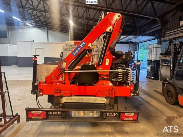 Trailer til platform Iveco 50C18 Flatbed Truck with Rear-Mounted HMF Crane –