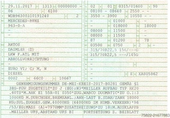 Tovornjak s kavljem za kontejnerje MERCEDES-BENZ Antos Actros 1843 / Meiller Knick /NUR130km/FUNK