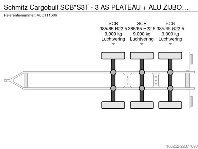 Platform trailer Schmitz Cargobull SCB*S3T - 3 AS PLATEAU + ALU ZIJBORDEN / PLATEA...