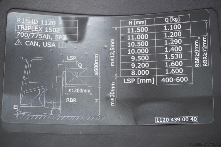 Chariot à mât rétractable Linde R 16 HD 1120