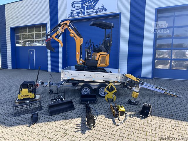 Minibager + sklápač + vibračná doska + dusadlo Berger Kraus BK1350JSR Komplettpaket *KUBOTA*