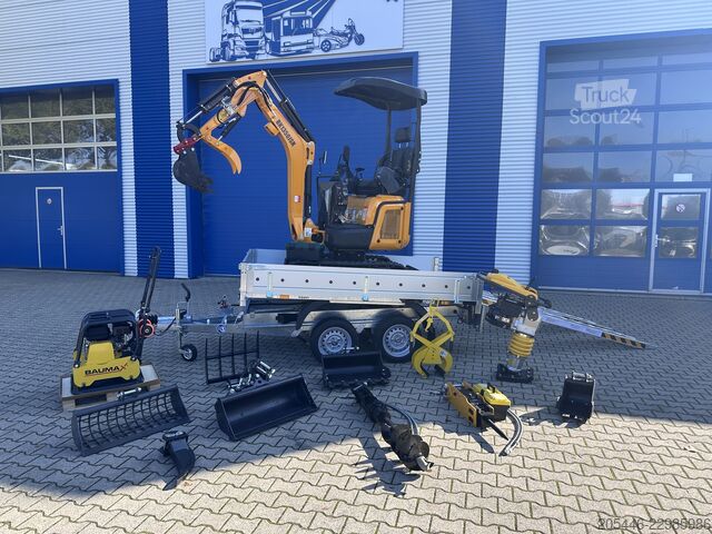 Minibager + sklápač + vibračná doska + dusadlo Berger Kraus BK1350JSR Komplettpaket *KUBOTA*