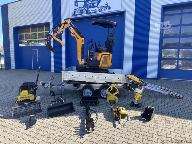 Minibager + sklápač + vibračná doska + dusadlo Berger Kraus BK1350JSR Komplettpaket *KUBOTA*