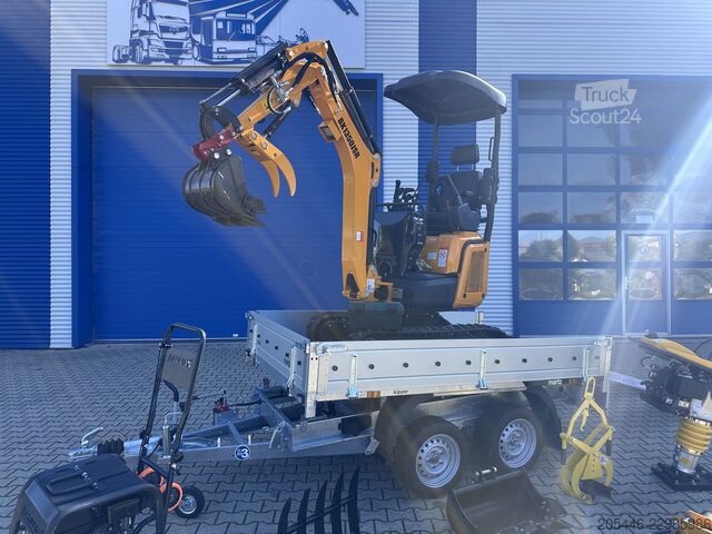 Minibager + sklápač + vibračná doska + dusadlo Berger Kraus BK1350JSR Komplettpaket *KUBOTA*
