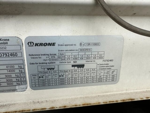 Krone 280 cm iç yükseklik / kaldırma aksı / palet kutusu / BPW + kampana frenler / Hollanda plakalı  Krone 280cm inside height / liftaxle / palletbox / BP...