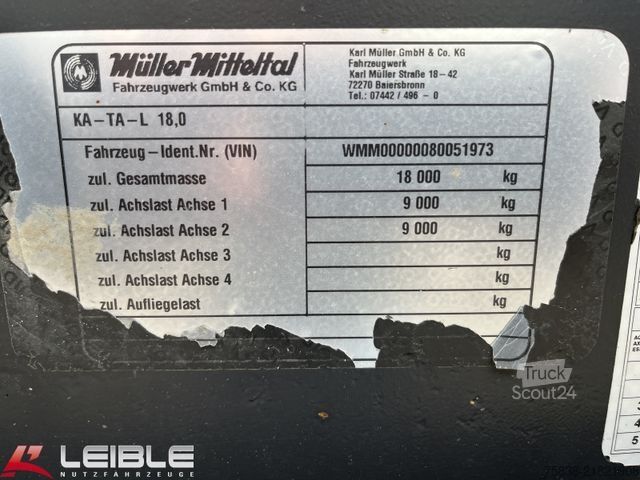 Remorque benne trilibérale MÜLLER-MITTELTAL KA-TA 18*Dreiseiten-Alukipper*BPW*Öse 50mm*